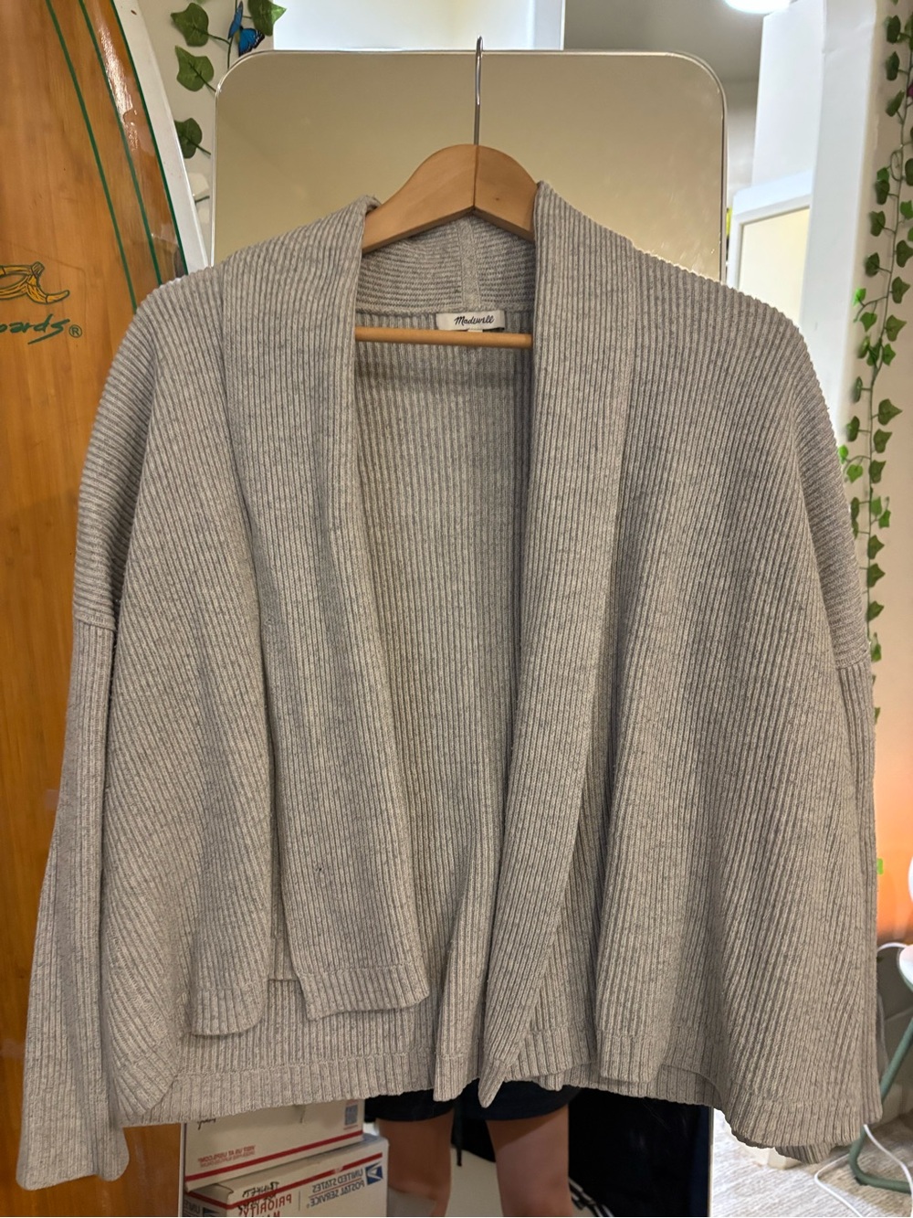 Madewell Light Gray Ribbed Open-Front Cardigan M